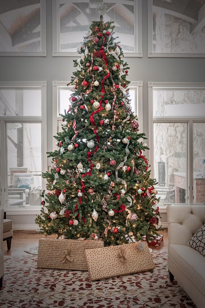 Professional Christmas tree decoration with commercial-grade LED lights