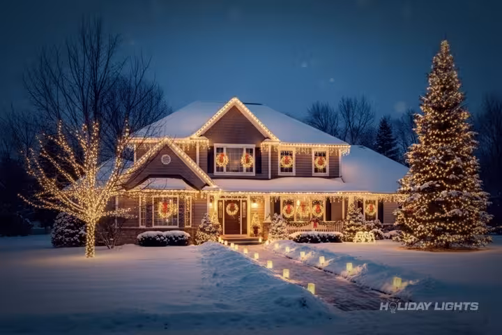 Professional residential Christmas light installation in Center City, Pennsylvania — Full Home Christmas Decoration